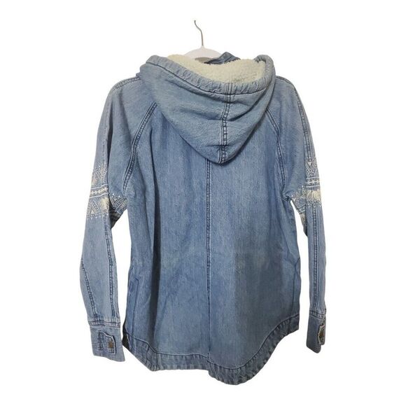 O'Neill Women's Boho Pullover Jacket Small Fleece Hood Lined Denim Embroidered - Picture 4 of 12